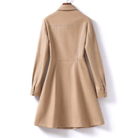 Women's Flared Sheepskin Leather Coat | Tailored Waist A-Line Side