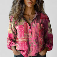Women's Floral Button Down Shirt | Three-Quarter Sleeve Back