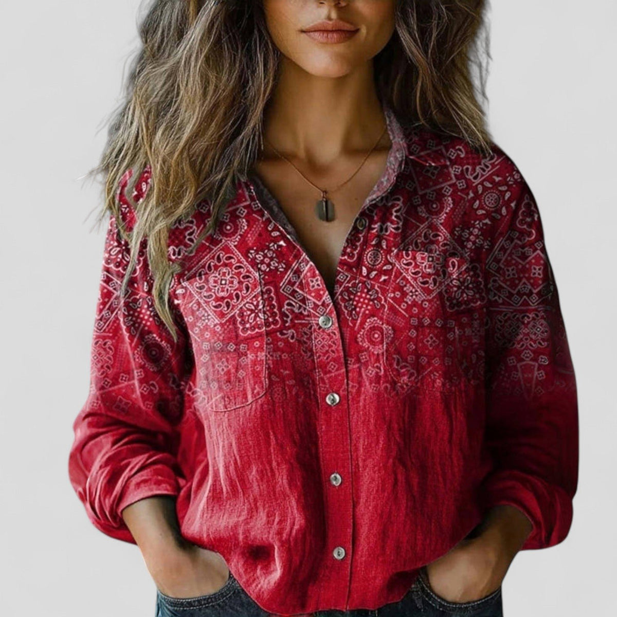 Women's Floral Button Down Shirt | Three-Quarter Sleeve Front