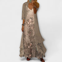 Women's Floral Maxi Dress Set | V-Neck Cardigan Two-Piece Hero