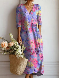 Women's Floral Midi Dress | V-Neck Long Sleeve A-Line Hero