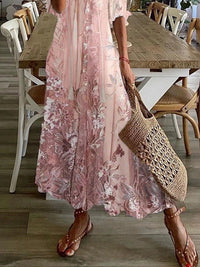 Women's Floral V-Neck Casual Maxi Dress | Half Sleeve Detail