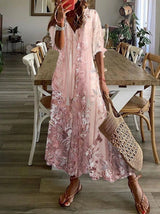 Women's Floral V-Neck Casual Maxi Dress | Half Sleeve