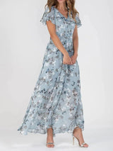 Women's Flutter Sleeve Floral Wedding Guest Summer Maxi Dress