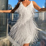 Women's Fringe Detail Party Mini Dress | V Neck Night Out
