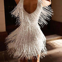Women's Fringe Detail Party Mini Dress | V Neck Night Out Side