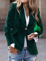 Women's Gold Button Cuff Velvet Blazer | Fitted