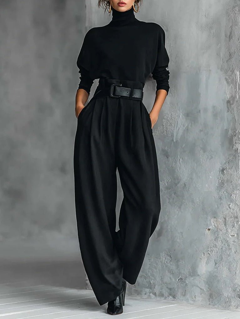 Women's High-Neck Wide Leg Jumpsuit Set | Belted One-Piece Hero