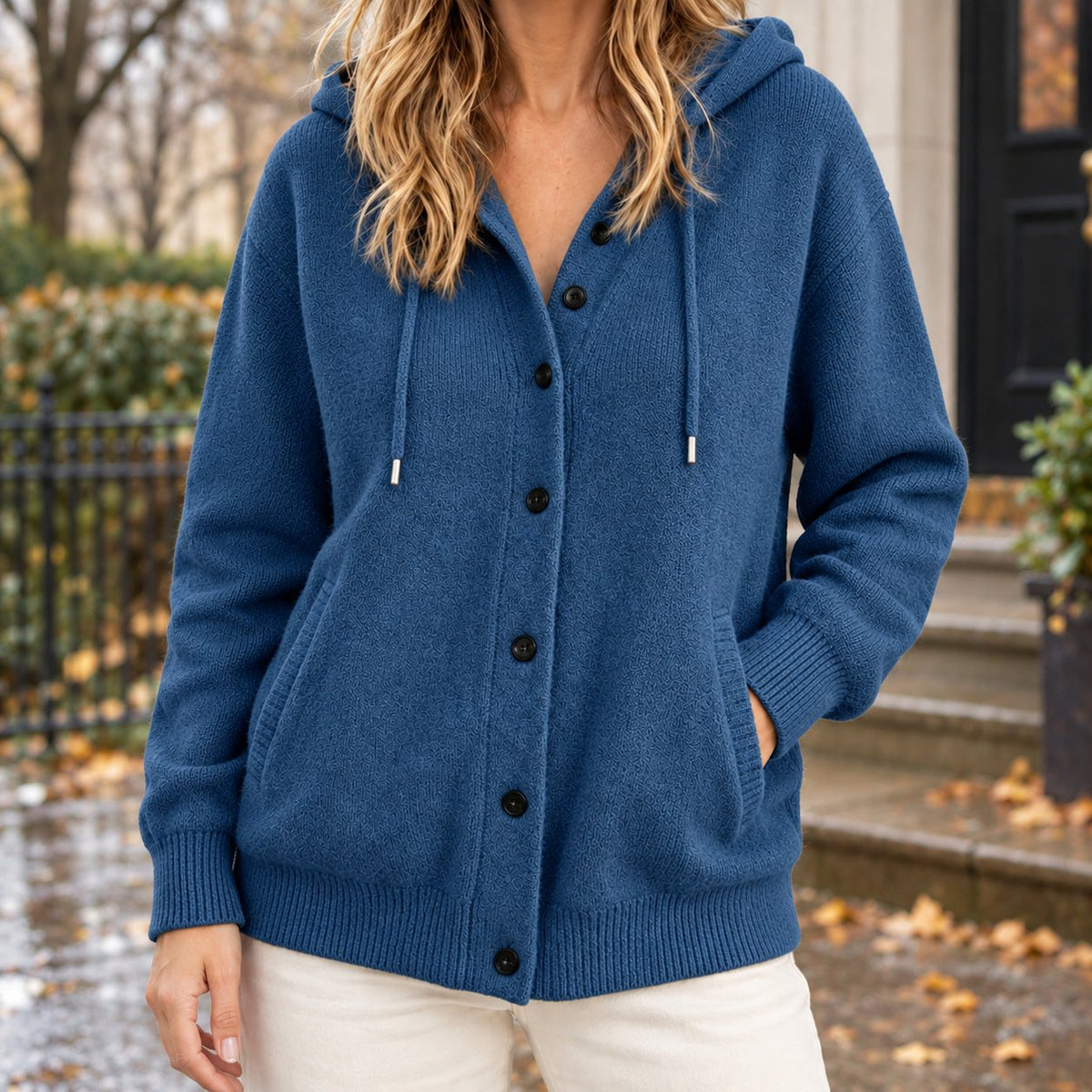 Women's Hooded Cardigan Sweater | Drawcord Knit Layer Detail