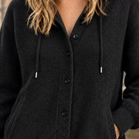 Women's Hooded Cardigan Sweater | Drawcord Knit Layer Front