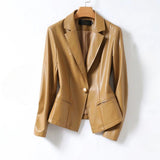 Women's Lambskin Leather Blazer | Single-Button Sculpted Fit