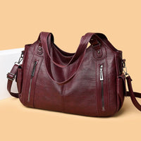 Women's Leather Hobo Bag | Zip-Up Slouchy Shoulder Bag Side