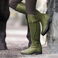 Women's Leather Knee High Riding Boots | Buckle Strap Close Up