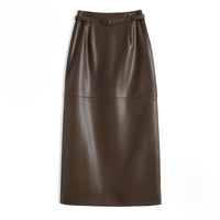 Women's Leather Pencil Skirt | Front Slit Belted Fit Detail