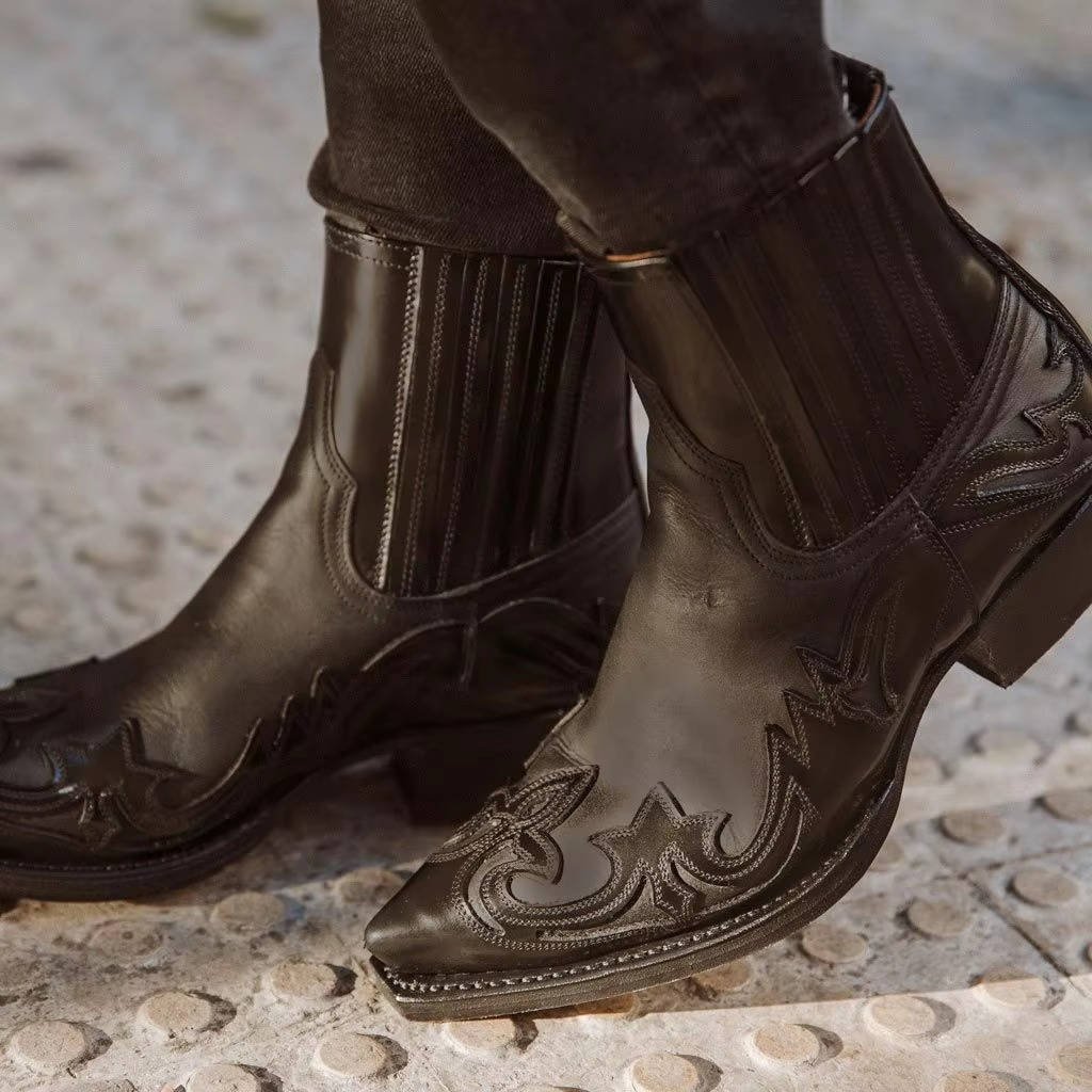 Women's Leather Western Ankle Boots | Ornate Stitching Lifestyle