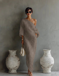 Women's Linen One Shoulder Dress | Asymmetric Hem Close Up