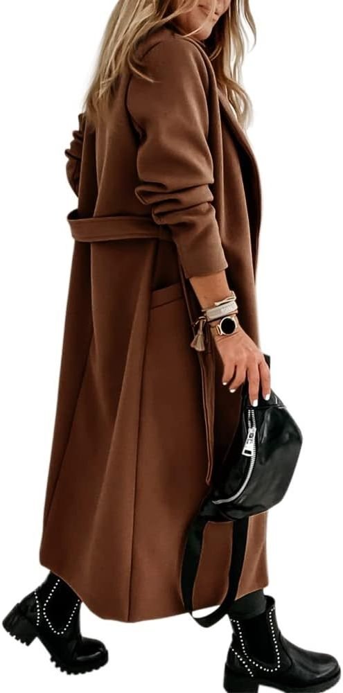 Women's Long Belted Wool Coat | Wide Lapel Everyday Layer Back