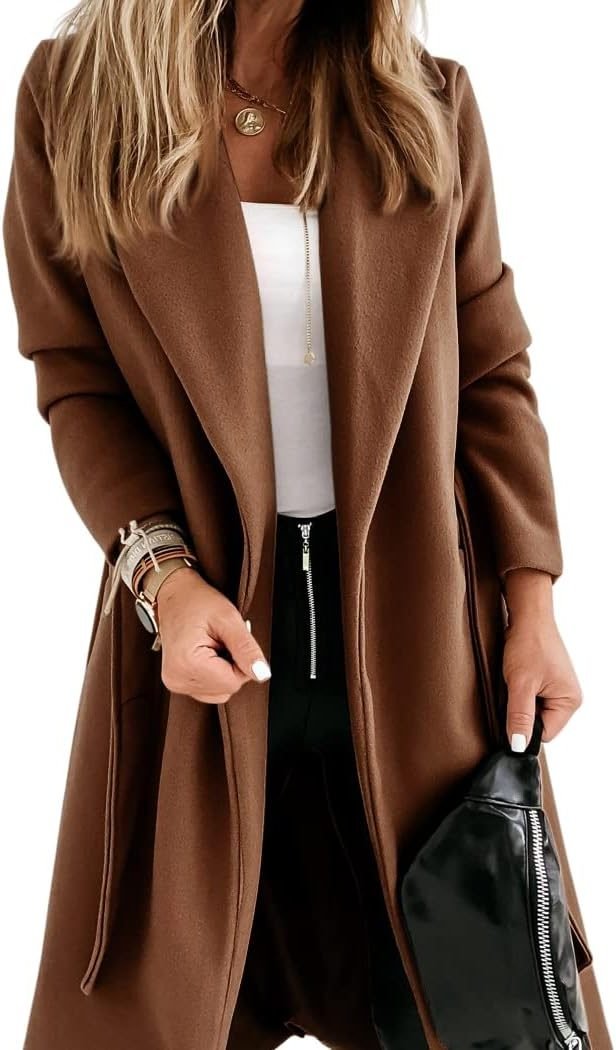 Women's Long Belted Wool Coat | Wide Lapel Everyday Layer Hero