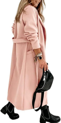 Women's Long Belted Wool Coat | Wide Lapel Everyday Layer View 15