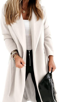 Women's Long Belted Wool Coat | Wide Lapel Everyday Layer View 16