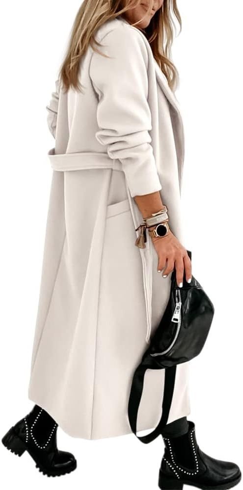 Women's Long Belted Wool Coat | Wide Lapel Everyday Layer View 20