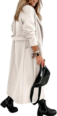 Women's Long Belted Wool Coat | Wide Lapel Everyday Layer View 20