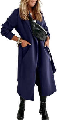 Women's Long Belted Wool Coat | Wide Lapel Everyday Layer View 24