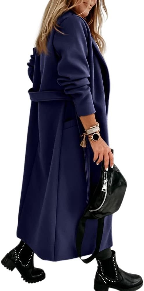 Women's Long Belted Wool Coat | Wide Lapel Everyday Layer View 25