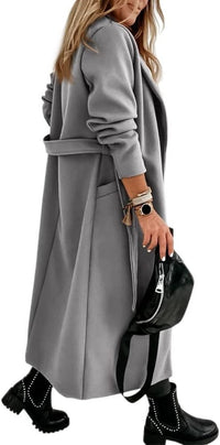Women's Long Belted Wool Coat | Wide Lapel Everyday Layer View 46