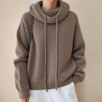Women's Merino Wool Cowl Neck Hoodie | Relaxed Knit Layer Detail