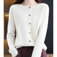 Women's Notch Collar Round Neck Cardigan Sweater | Button Front Back
