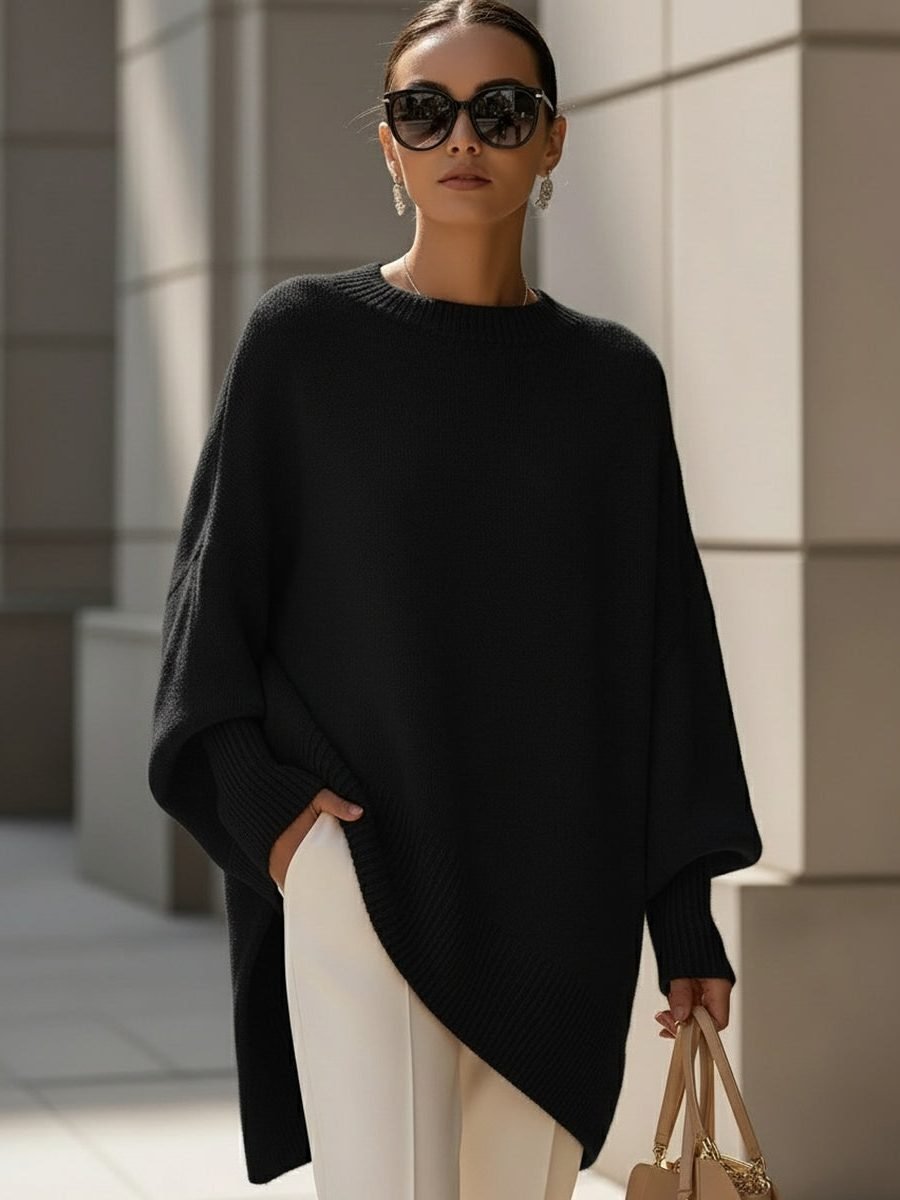 Women's Oversized Asymmetrical Merino Wool Sweater | Draped Knit Alternate