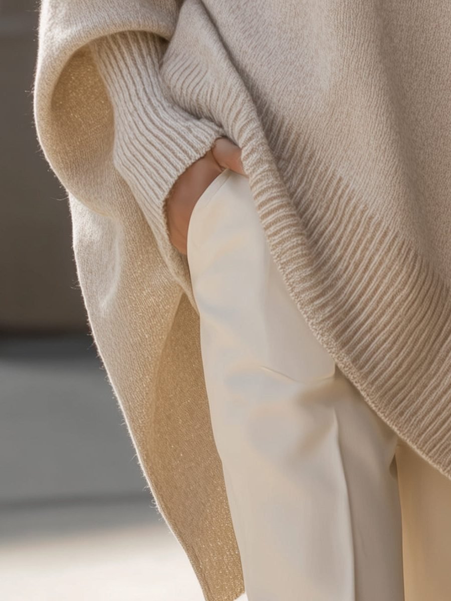 Women's Oversized Asymmetrical Merino Wool Sweater | Draped Knit Back