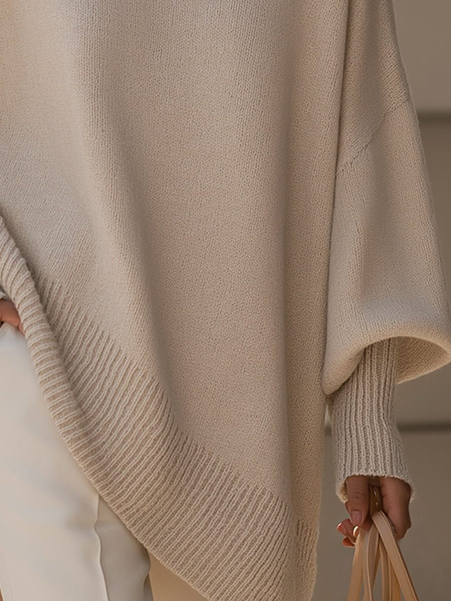 Women's Oversized Asymmetrical Merino Wool Sweater | Draped Knit Detail