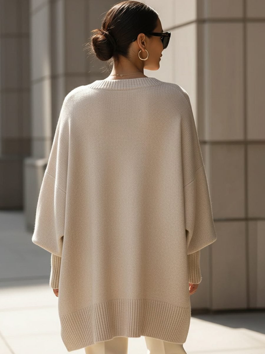 Women's Oversized Asymmetrical Merino Wool Sweater | Draped Knit Side
