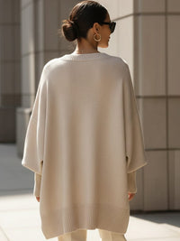Women's Oversized Asymmetrical Merino Wool Sweater | Draped Knit Side