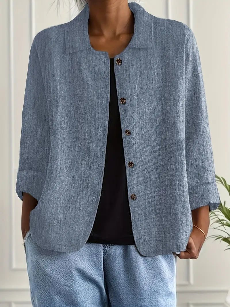 Women's Oversized Button Front Blazer | Relaxed Tailored Jacket Side