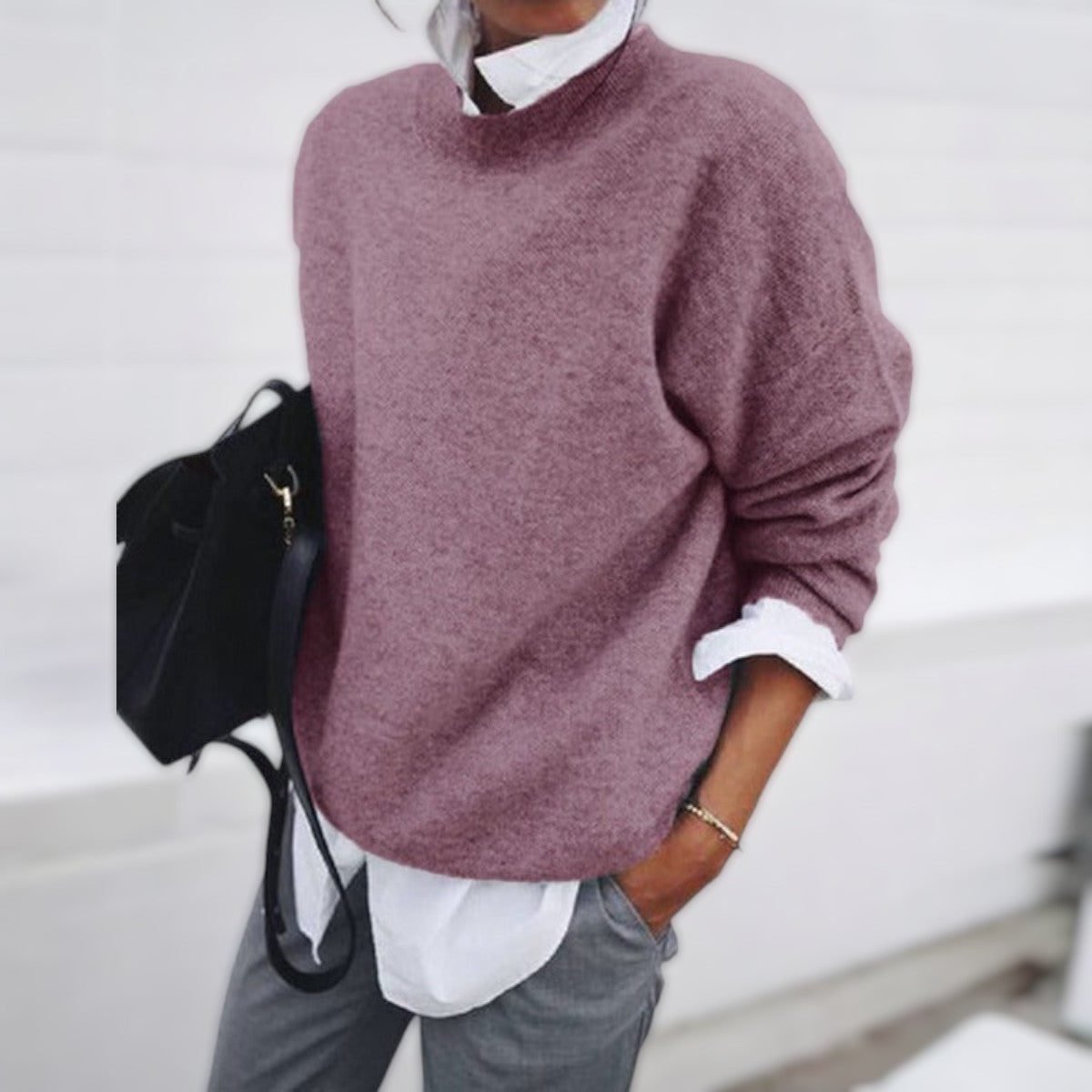 Women's Oversized Crew Neck Sweater | Relaxed Knit Layer Back