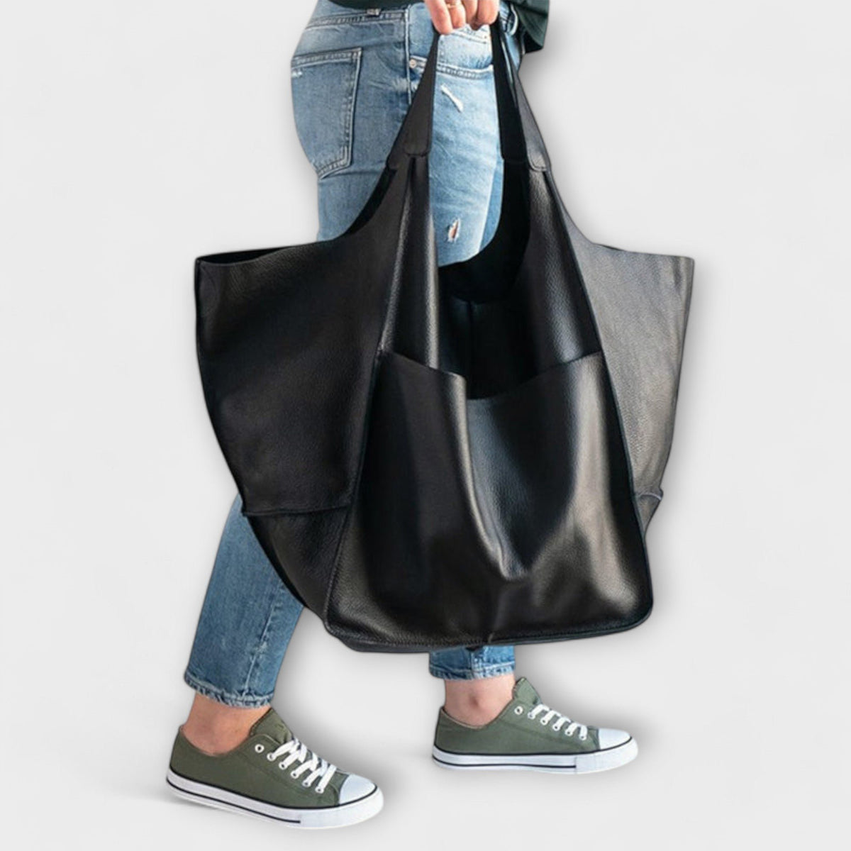 Women's Oversized Leather Weekender Bag | Structured Carry View 17