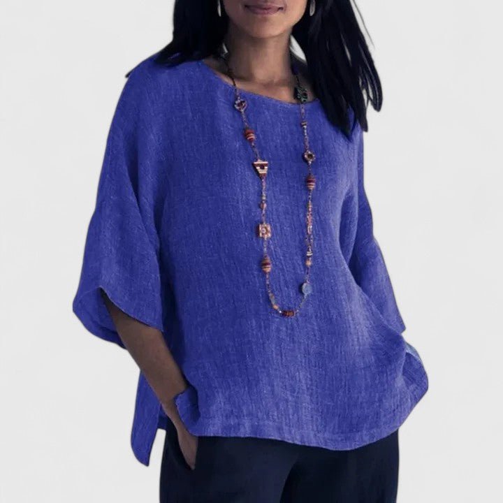 Women's Oversized Linen Blouse | Hip Length Relaxed Fit Front