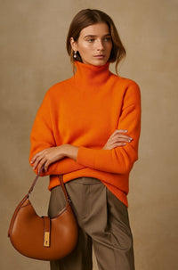Women's Oversized Roll Neck Sweater | Relaxed Knit Pullover Close Up