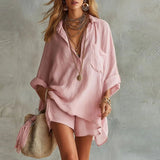 Conjunto de lino de verano para mujer, oversize, a juego | Dos piezas