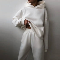 Women's Oversized Tracksuit Set | Cropped Hoodie Relaxed Fit Detail