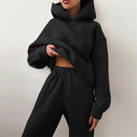 Women's Oversized Tracksuit Set | Cropped Hoodie Relaxed Fit Side