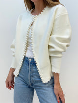 Gilet en maille pour femme avec bordure en perles | Ourlet effiloché