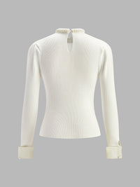 Women's Pearl Trim Contrast Sweater | Slim Fit Knit Alternate