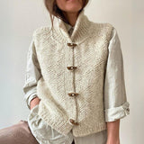 Gilet uni sans manches pour femme | Boutons à brandebourg, superposition basique