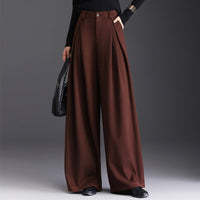Women's Pleated Wide Leg Pants | Wool-Blend Tailored Fit Front