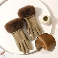 Women's Plush Cuff Winter Gloves | Suede Faux Fur Angle