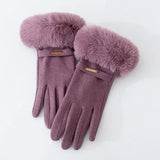 Guantes de invierno de felpa para mujer con puños | Ante y piel sintética